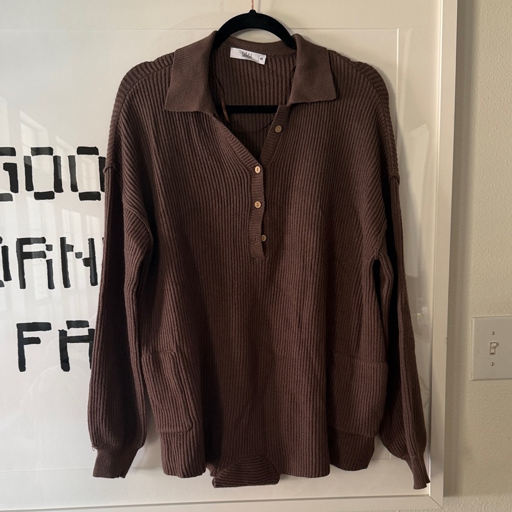 TALULAH Brown Ribbed Knit Sweater